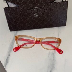 Gucci Red and Gold Cat-Eye Glasses